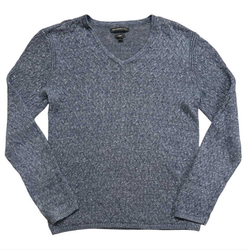 John Varvatos Luxe Collection 100% Linen Blue Melange Sweater Men's Size Small